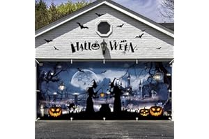 MUDEREK 7 x 16FT Halloween Garage Door Cover, Large Halloween Yard Garage Door Decorations, Witch Hanging Halloweens Banner, Holiday Window Wall Backdrop Party Supplies, Party Photo Background