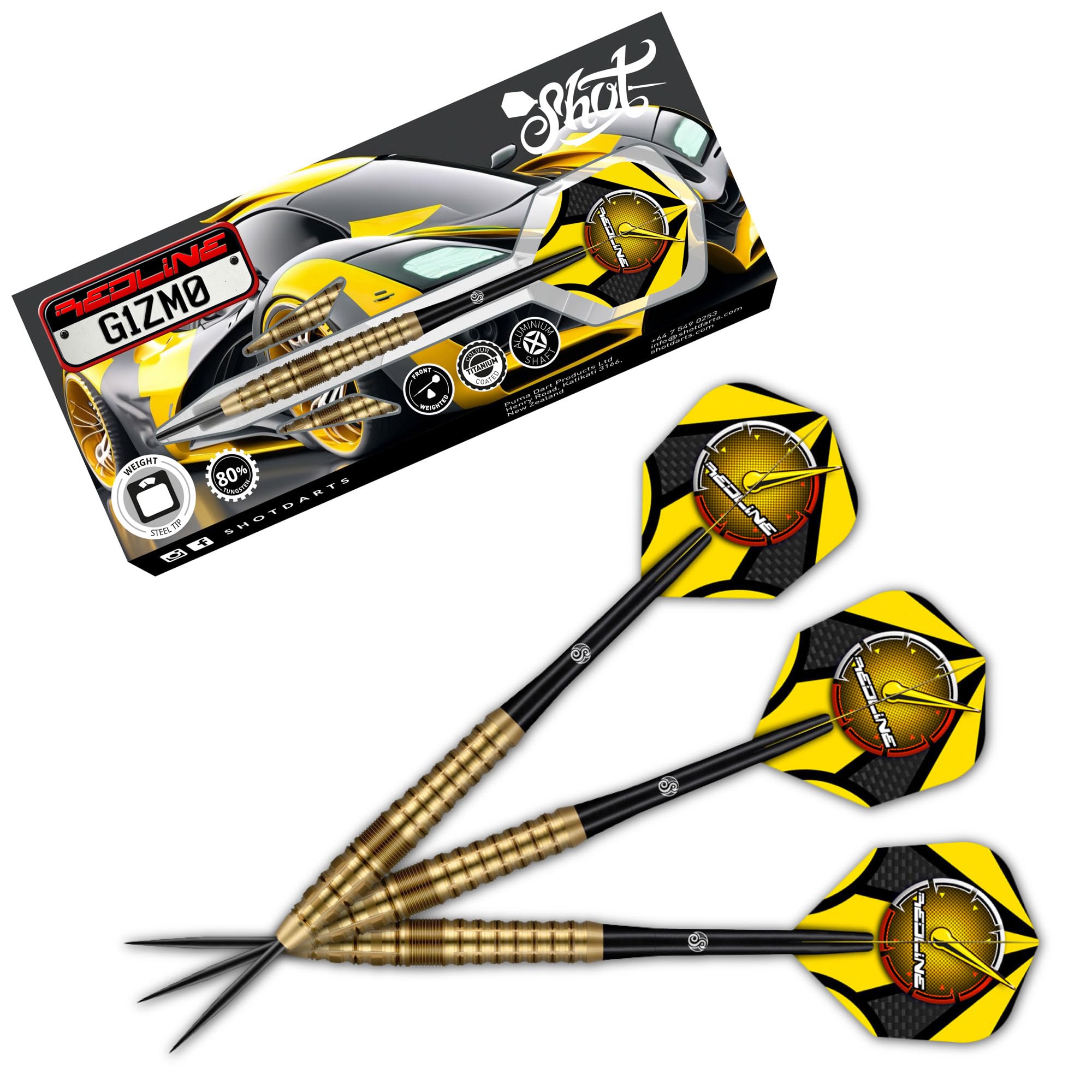 Shot! Darts Redline G1ZM0 Steel Tip Dart Set Front Weighted 80% Tungsten Barrels (25, Grams)