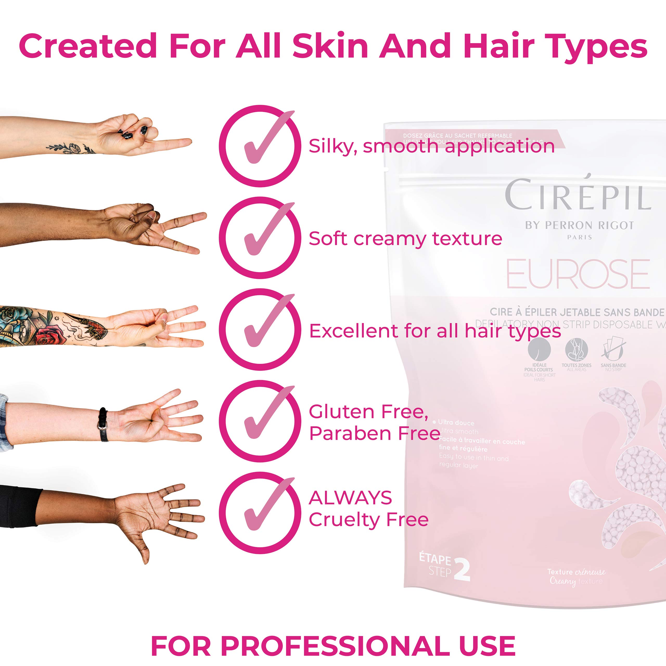 Cirepil Eurose - 800g / 28.22 oz Wax Beads Bag - All-Purpose & Unscented - Ultra Smooth & Creamy Texture - Perfect for Short Hairs