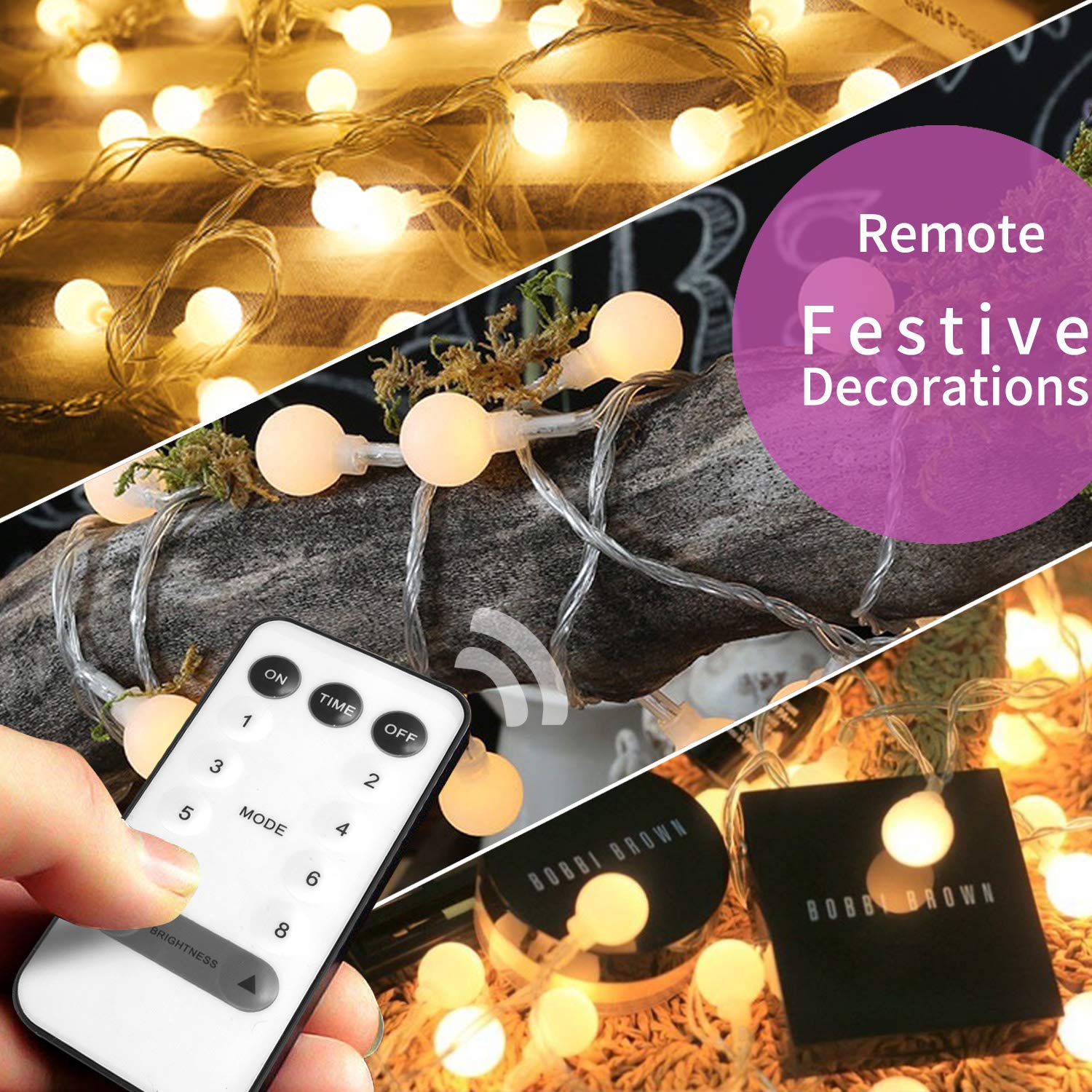 owlguart Globe String Lights Fairy Decorative Light for Outdoor, Indoor, Home,Wedding,Christmas Tree, Party (Warm White, Battery-Powered, USB-Powered,50 LED 16 Ft)