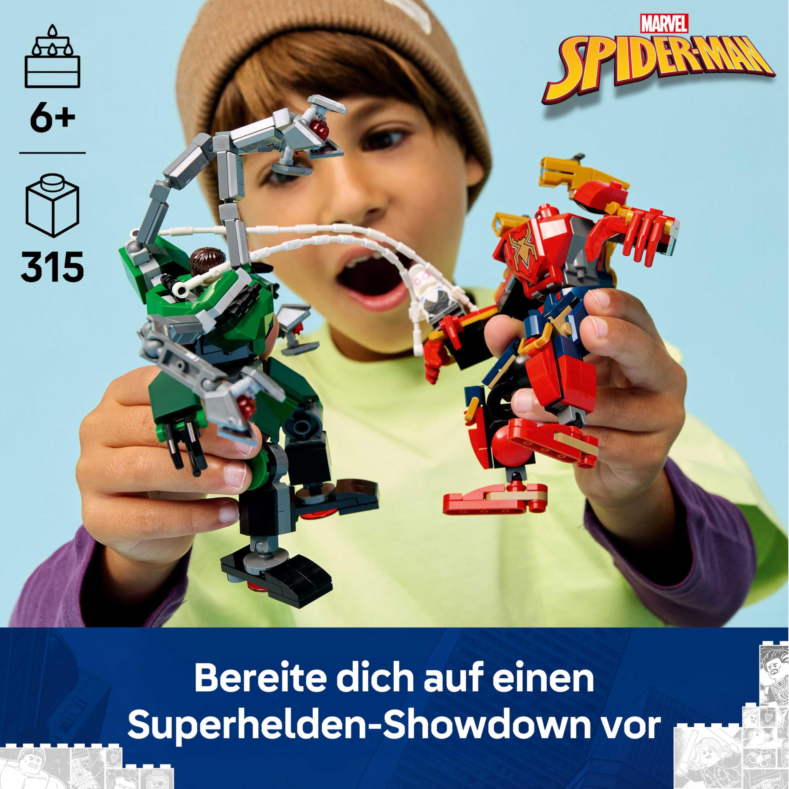 LEGO | Mech-Duell: Spider-Man vs. Doc Ock - Superhelden Spielzeug mit 2 Actionfiguren, 3 Minifiguren, Shootern - Konstruktionsspielzeug für Kinder - Geschenk für Jungen ab 6 Jahren und Mädchen - 76338 2