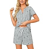ENJOYNIGHT Womens Pajama Set Cotton Summer Pj Shorts Button Down Sleepwear with Pockets