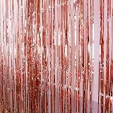 Aisszhao 2 Packs Rose Gold Tinsel Foil Curtain Backdrop 3.2ft x 6.5ft view 3