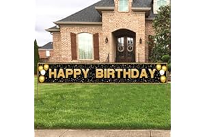 ANATANOWOR Happy Birthday Banner Decorations - Jumbo 118"x20" Waterproof Polyester Sign for Adults, Men & Women, Black & Gold Indoor/Outdoor Party Decor - Happy Birthday Decoracion para Hombre/Mujer