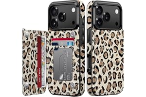 LETO for iPhone 17 Pro Max Wallet Case with Card Holder - Flip Folio Leather Kickstand - Fashionable Flower Designs - Shockproof Protective Phone Cover for Women and Girls - Brown Leopard
