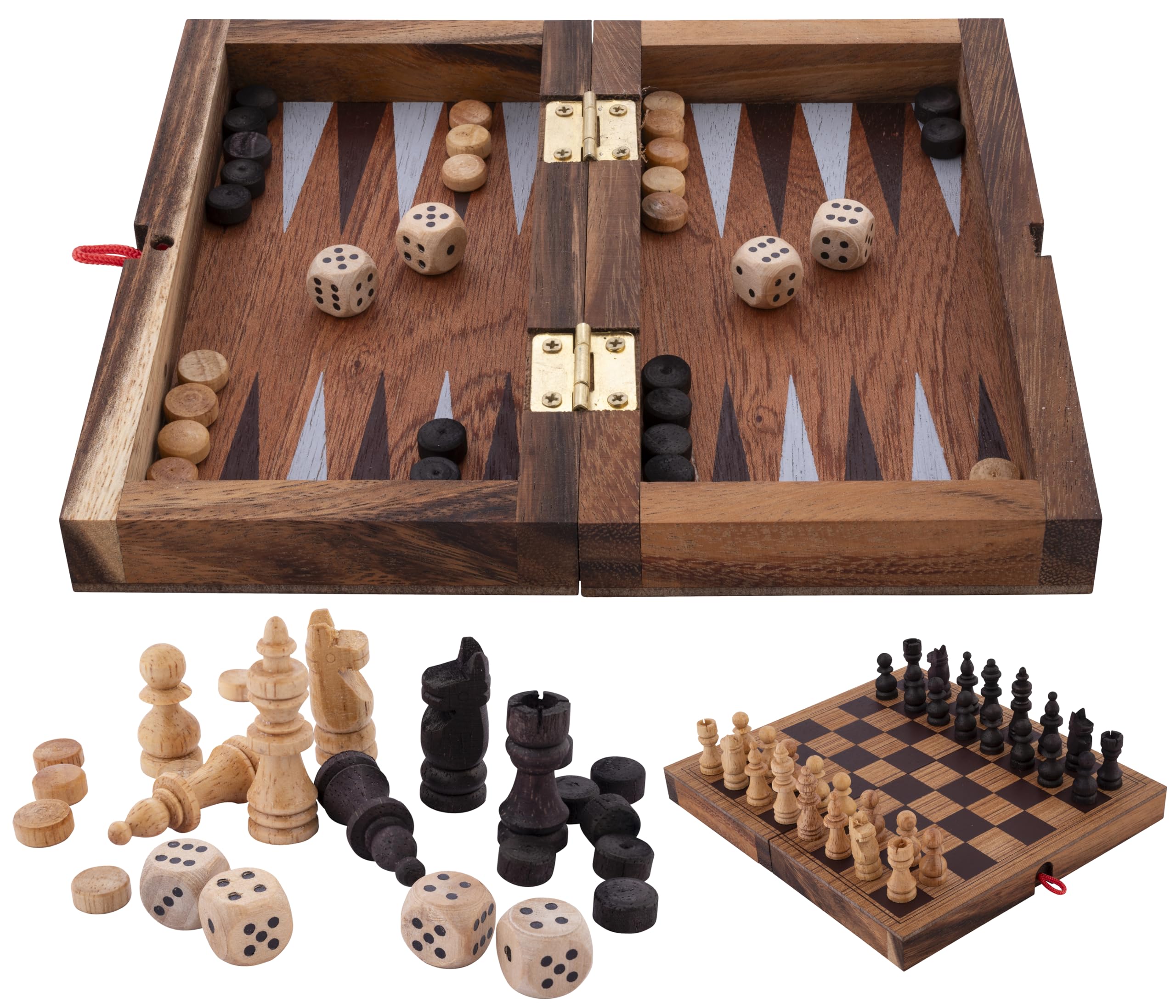 Engelhart – 350520 – 2-in-1 Chess & Backgammon Travel Set 17 cm – Foldable Wooden Board – Pieces & Game Rules Included – Age 6+