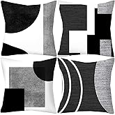 LOHDALOLF Black and White Grey Throw Pillow Covers 18x18 inch Set of 4 Geometric Pillow Cases Abstract Decorative Cushion Covers for Sofa Couch