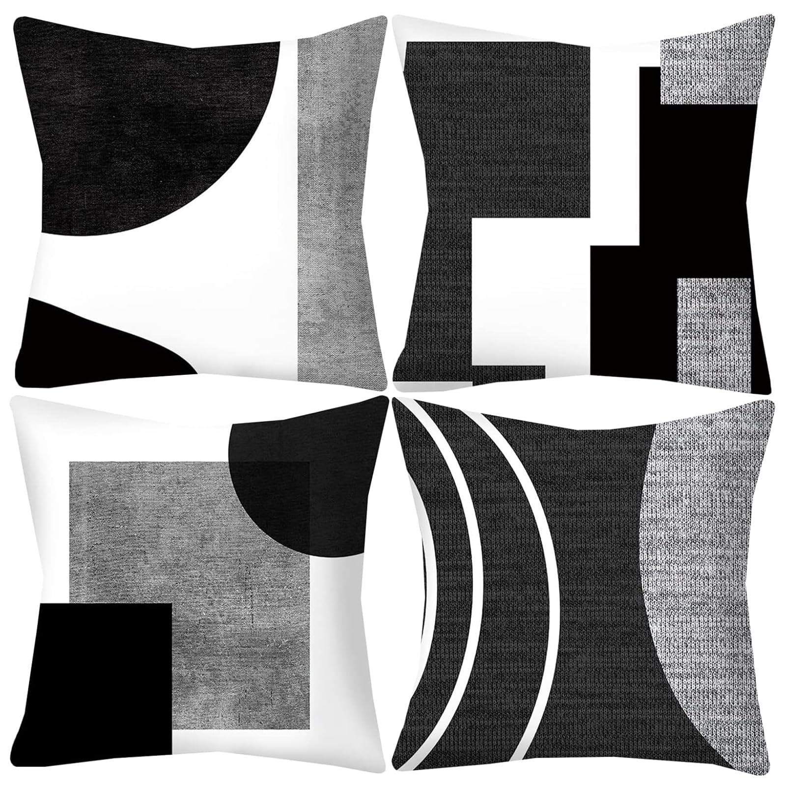 LOHDALOLF Black and White Grey Cushion Covers 45x45 cm Set of 4 Geometric Cushion Cases Abstract Decorative Pillow Covers for Sofa Couch โ image 1