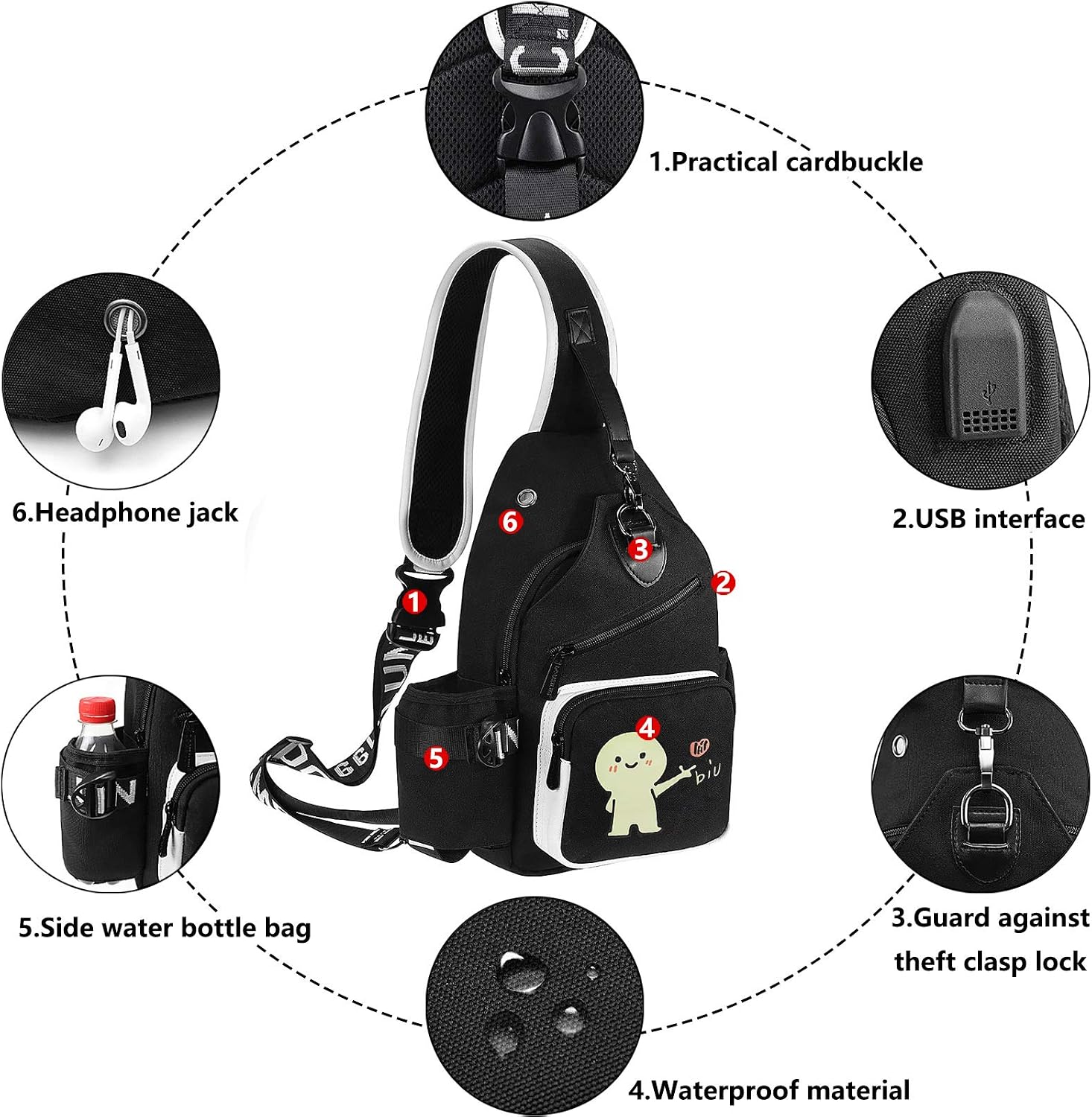 Xinveen Luminous Sling Bag Cross Body Shoulder Backpack Multifunction Chest Bag with USB Charging Port for Men Boys Travel Sports Cartoon Figures - Image 4