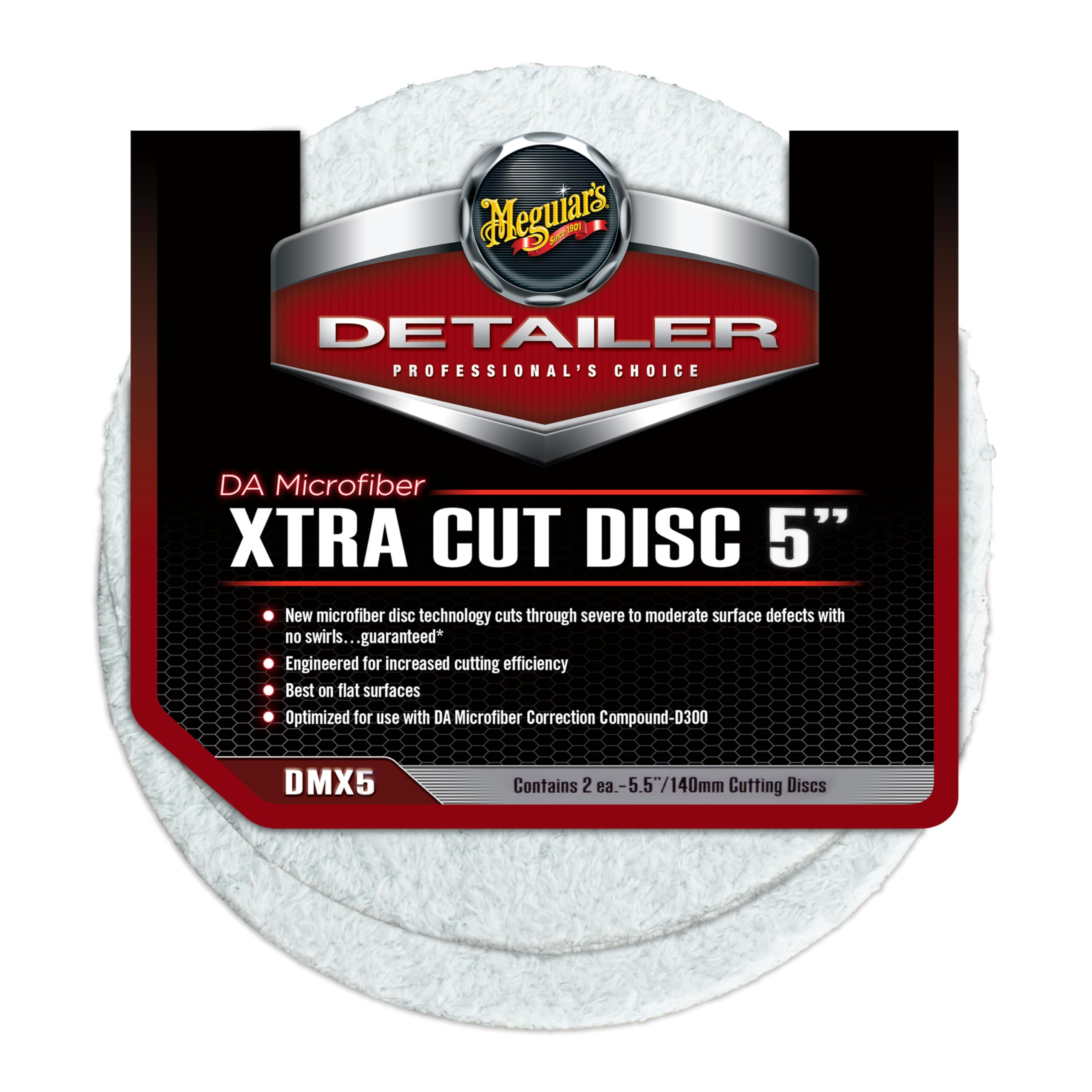 Photo 1 of Meguiar's 5" DA Microfiber Xtra Cut Disc DMX5 - Premium Microfiber Car Buffing Pad for Moderate to Heavy Defect Removal - Cutting Dual Action Polisher Pad for Professional Results, 2 Pack