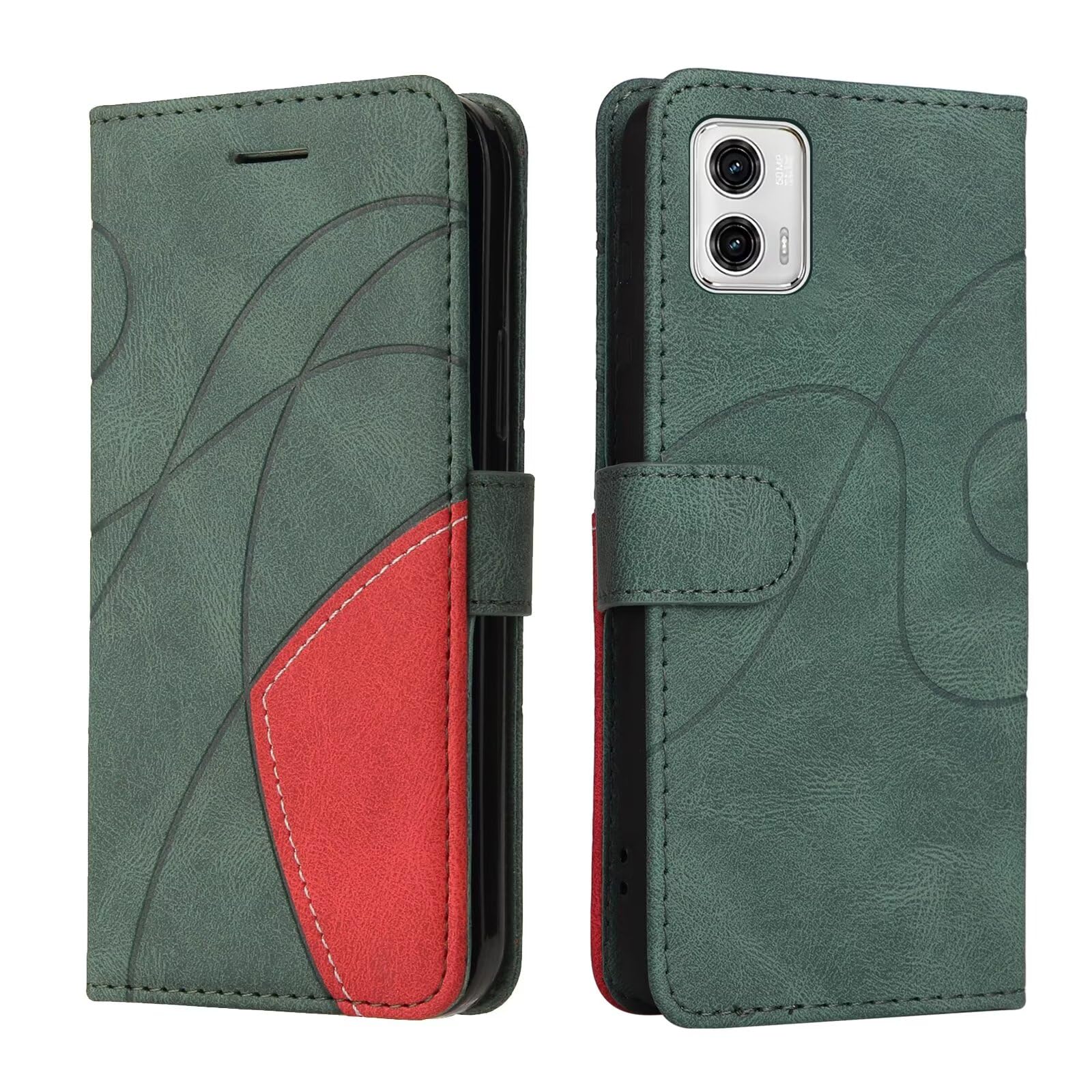 Motorola Moto E14 / Moto G04 / Moto G24 Case Protective Geometric Wallet Phone Case PU Leather Cover with Magnetic Closure Kickstand Bookstyle Folding Stand Silicone Bumper Card Holder Pouch Green — image 1
