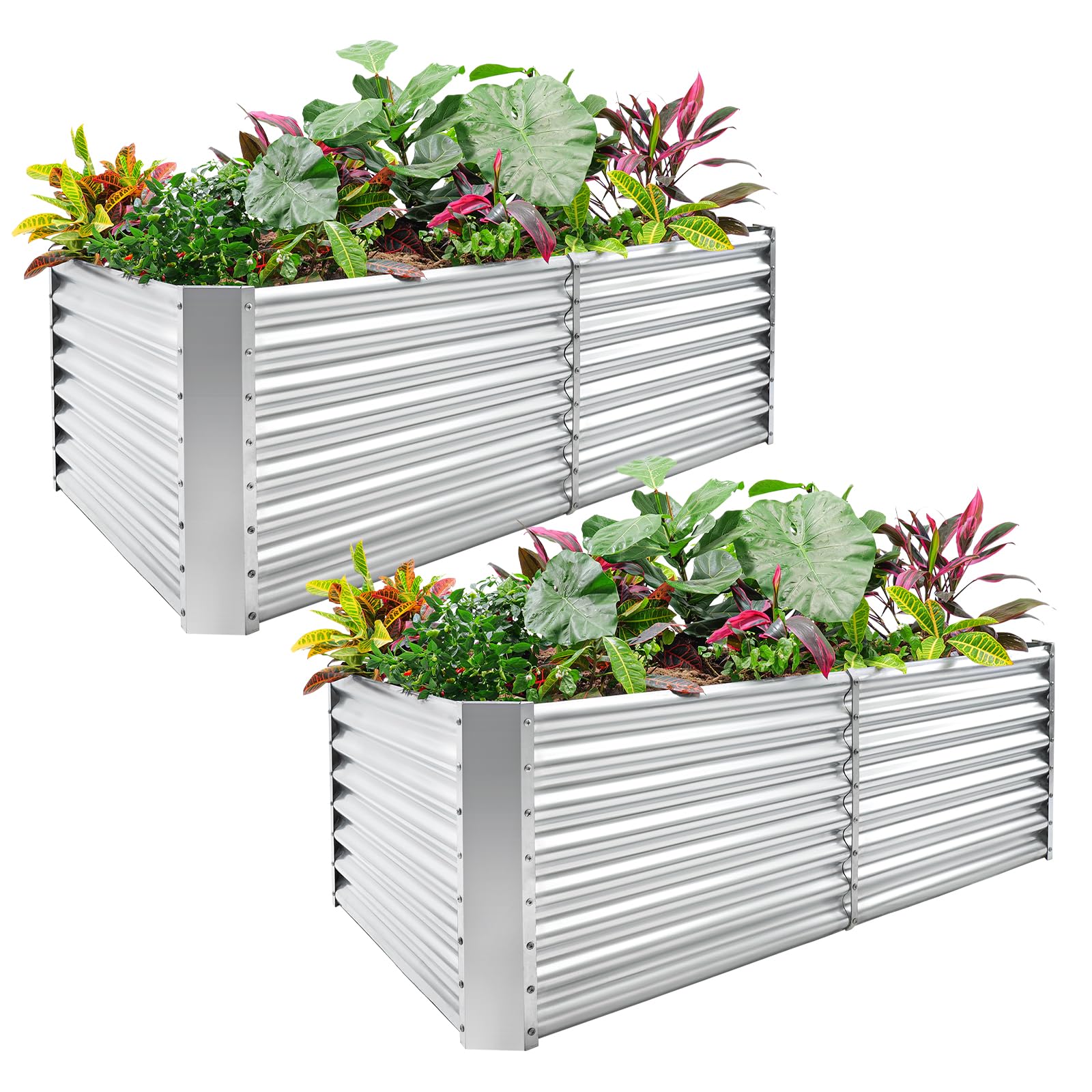 Photo 1 of Land Guard 2 Pack 6×3×2 ft Galvanized Metal Raised Garden Bed, 2FT Deep Root Elevated Planter Box Steel Large Vegetable Flower Bed Kit, Silver