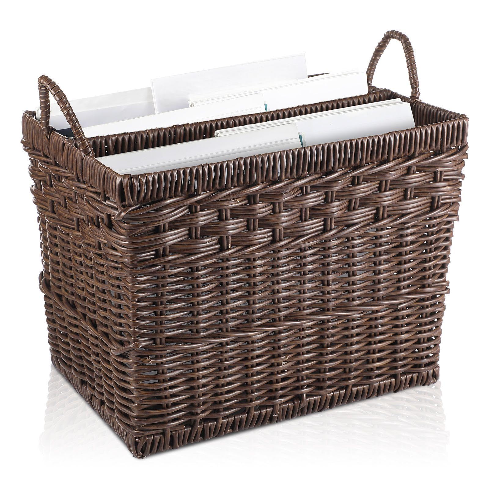 Magazine Bucket Teenyyou Hand Woven Magazine Holder Rectangular Wicker Divided Magazine ...