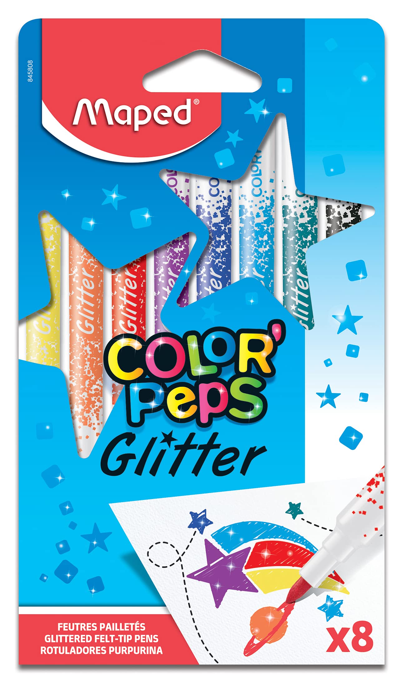 Maped Color'Peps Glitter Felt Tip Pens, 8 Count (Pack of 1)