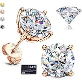 Moissanite Stud Earrings : 18K White Gold Plated Solid 925 Sterling Silver Earring Hypoallergenic Dainty Flat Back Stud Earrings Jewelry for Women Men D Color VVS1 Clarity