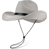 EINSKEY Adjustable Straw Cowboy Hat for Men Women, Western Cowgirl Hat Shapeable Wide Brim Sun Hat with Detachable Chin Strap