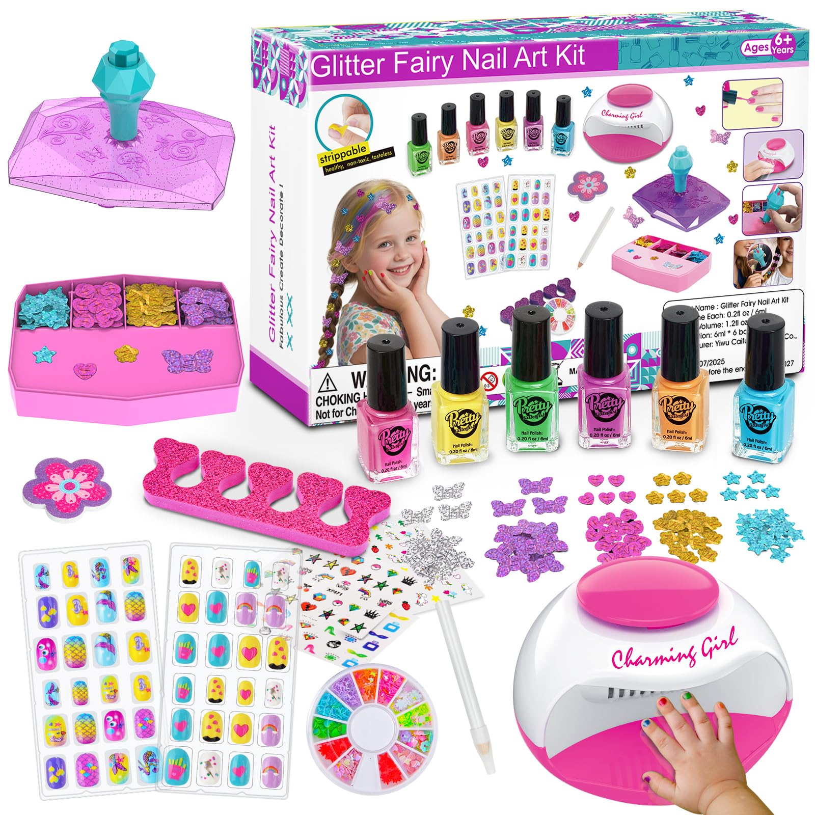 Dkinghome kids Nail Art Kit for Girls, Nail Polish Set Girls Toys Nail Varnish Sets Girl Gifts for Kids Birthday Presents Gifts for 6 7 8 9 10 11 12 years old Girl