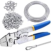 Twidec/Wire Rope Crimping Tool Up To 2.2mm Swaging Tool With 160PCS 1/16''Aluminum Crimping Loop Sleeve And 66FT 1/16'' 304 stainless steel Wire Rope 12PCS Wire Rope Thimbles Kit