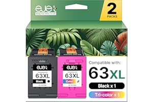 ejet 63XL Ink Cartridge Combo Pack Replacement for HP 63 Ink 63XL Ink Cartridges Black and Color for OfficeJet 3830 4650 5255 5258 4655 4652 3833 Envy 4520 4512 DeskJet 1112 3630 (1 Black,1 Tri-Color)