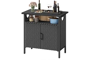 DWVO Patio Storage Cabinet, Outdoor Buffet Cabinet with Two Doors and Shelves, Outdoor Storage Bar Table with PE Rattan for Patio, Backyard, Garden - Black