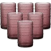 ZMOWIPDL Vintage Glassware Drinking Glasses Set of 6,15 oz Hobnail Glass Cups,Embossed Purple Water Tumbler,for Beer,Cocktail