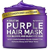 Sunatoria New Keratin Purple Hair Mask- Blonde Hair Purple Toner - Repair & Nourishment Treatment For Bleached, Brassy Hair - Blue Hair Mask, No Yellow Tones - Deep Conditioner For Color Treated Locks