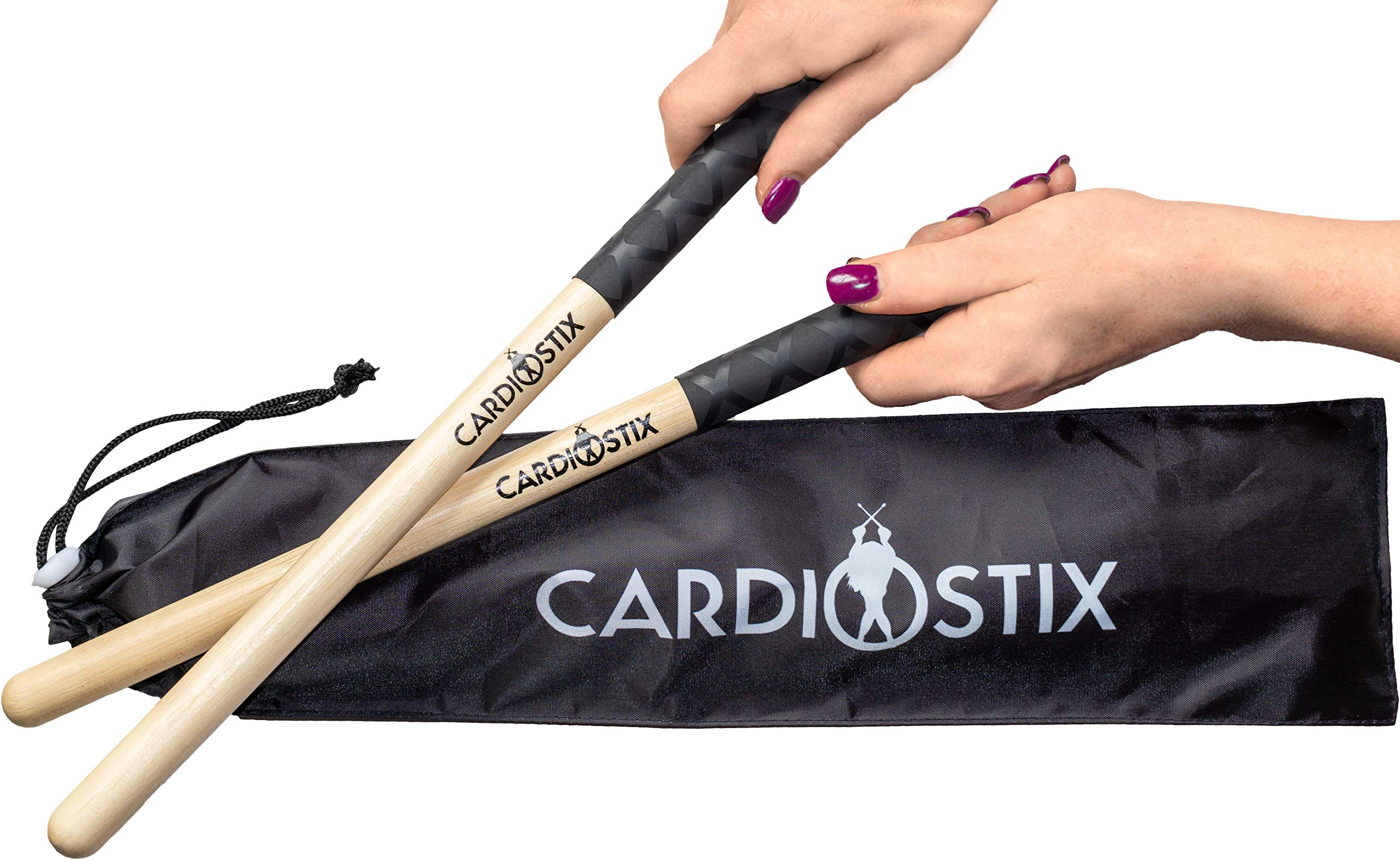 CardioStix Bundle 8oz Highest-Weighted(1 PAIR WITH BAG) Premium American Hickory Wood Cardio Drum Sticks | For Drumming, Fitness, Aerobic Class, Exercises(Black Bundle)