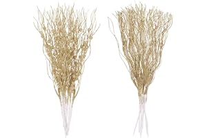 LOAVER 18 Pack Christmas Artificial Glitter Berry Stem Ornaments,15.7 Inches Decorative Xmas Picks Glittery Twigs Bead Sticks for Christmas Tree DIY Crafts Vase Fillers Party Supplies(Gold)