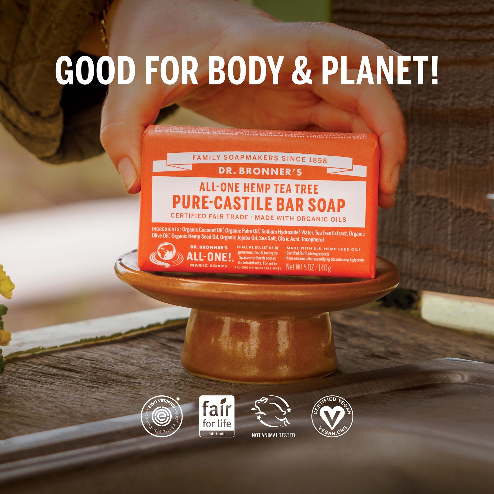 Dr. Bronner's Pure-Castile Magic Bar Soaps - Made with Regenerative Organic Certified Oils - For Face, Body, Hair- Vegan Soap Bars for Men & Women - Tea Tree, 2 pack, 5 oz