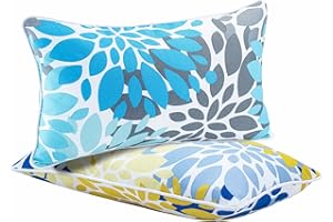 JMGBird 12×20 Inch Outdoor Lumbar Pillows Pack of 2 Colors Waterproof Throw Pillows with Insert Rectangular Decorative Garden Cushion for Home Furniture Patio Coach Sofa