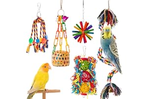 AFUOWER 5PCS Bird Toys Set for Parrots - Shredding Chewing Foraging Activity Toys Safe for Cockatiel Mynah Finch Lovebirds - Cage Enrichment Accessories