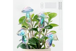 LEDERA Plant Watering Globes, Clear Glass Rainbow Mushroom Self Watering Spikes, Automatic Plant Waterers Insert, Auto-Drippers Glass Ball for Plant Indoor Outdoor, 4 Pack