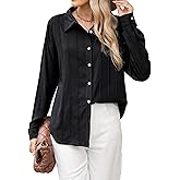 Blooming Jelly Women's Button Down Shirts Linen Long Sleeve Tops Business Casual Outfits Fall Pleated Trendy Blouses