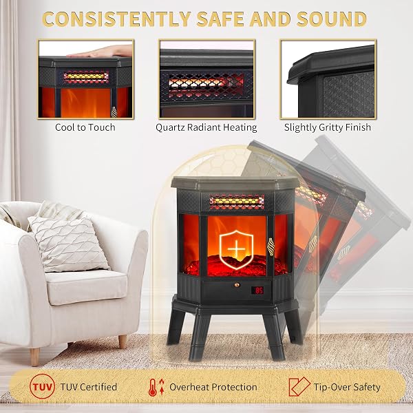 REALSMART ELECTRIC FIREPLACE HEATER 22 IN FREESTANDING FIREPLACE STOVE INFRARED FIREPLACE WITH 3D FLAME EFFECT REMOTE CONTROL, TIMER, OVERHEATING PROTECTION HEATER FOR INDOOR USE BROWN