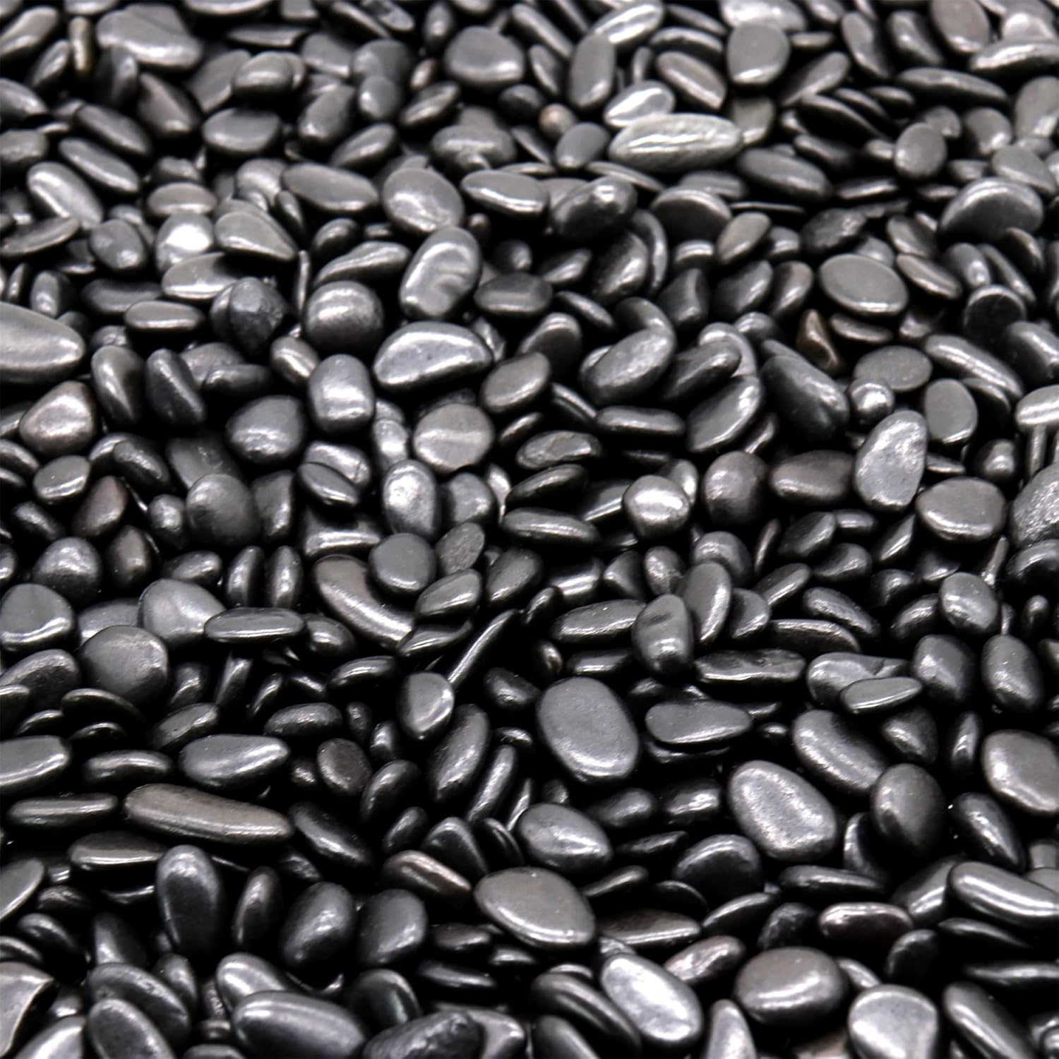 Hardscaping Materials - Premium Pebbles Black Rocks for Plants. Black Decorative Polished Pebbles. 1/5 Inch – 2 lbs. for Plants, Garden, Landscaping, Vase fillers, Succulents, pots (Mini (0.2 Inch), Black -Polished, 2)
