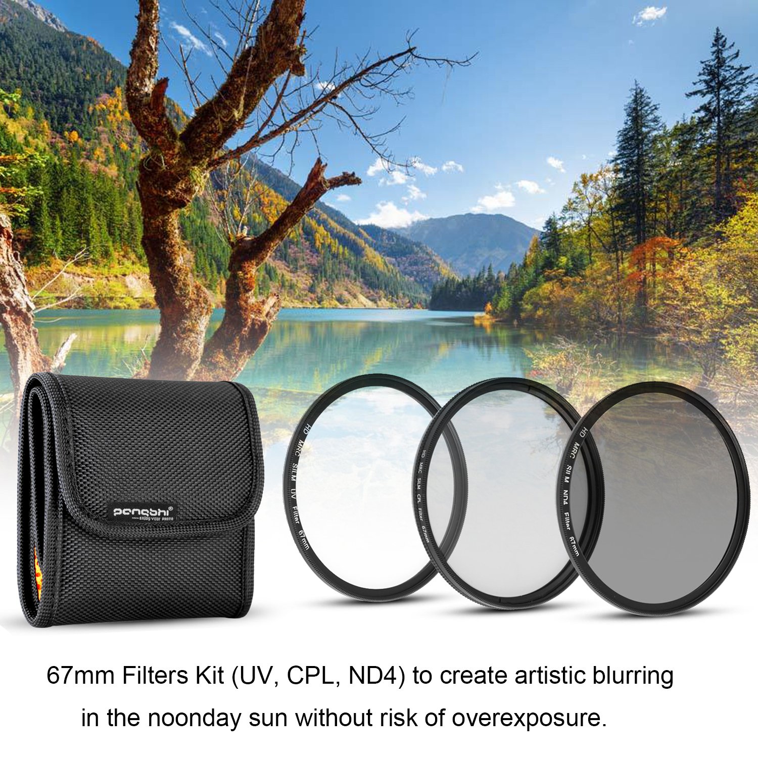 pangshi 67MM UV CPL Polarizer Neutral Density ND4 Lens Filter Professional Photography Filters Kit with Carry Pouch for DSLR Camera Lenses with 67mm Filter Thread