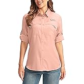 Pudolla Women's UPF 50+ UV Sun Protection Shirts Long Sleeve Fishing Hiking Shirt Cool Lightweight Travel Safari Shirts