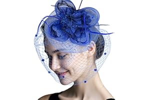 PISTHA Women's Fascinators Hats Tea Party Hats for Women, 50s Flower Feathers with Veil Headwear for Tea Party Dresses Accessories