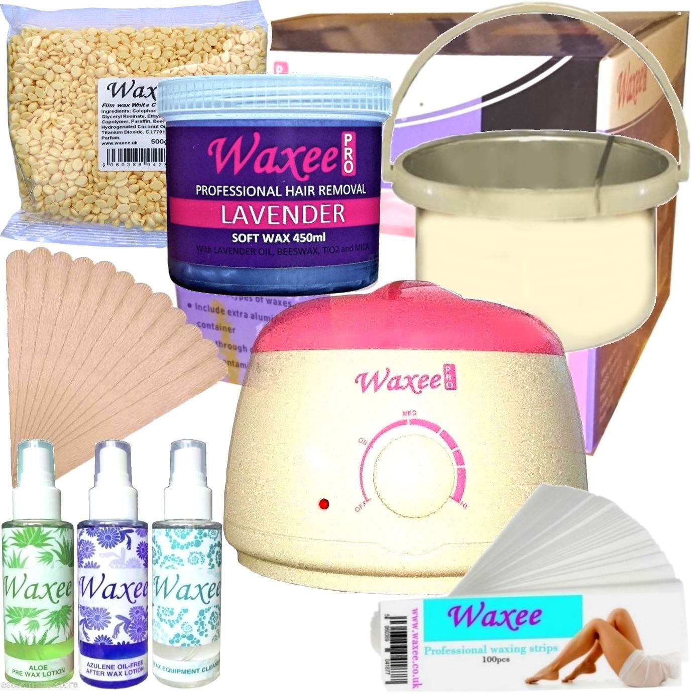 All In One Waxing Kit With Creme Wax Wax Heater Strips And Spatulas
