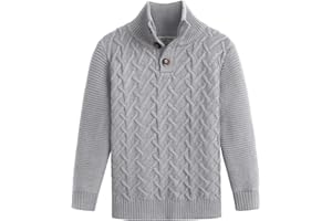 FLYPIGS Boys Turtleneck Sweater Long Sleeve Cable Knit Button Up Pullover Winter Warm Tops for Kids 4-13 Years