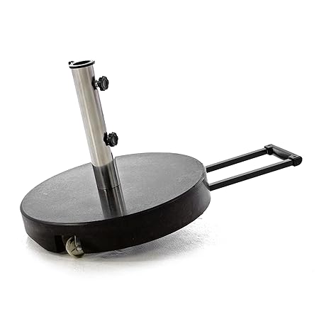 Nexos Sonnenschirmständer rund 30 kg Granit schwarz 45 cm mit ausziehbarer Griff, Rollen Trolleyfunktion Edelstahl