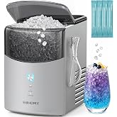 Euhomy Countertop Nugget Ice Maker, 35lbs Daily Sonic Crushed Ice Machine | Ice Ready in 5 Mins, Dual-Pump Self-Cleaning, Detachable Lid, Pebble Ice Maker with Basket, Scoop, 4 Packs Cleaner, Grey