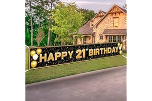 ANATANOWOR 21st Birthday Decorations for Boys and Girls Black and Gold Happy 21st Birthday Decorations Banner 21 Years Old Bday Party Supplies (118" X 20")