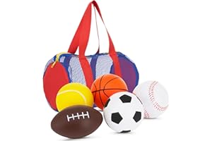 Neliblu Set of 5 Foam Balls for Kids - Toddler Toys Set with Soccer, Basketball, Football, Baseball, and Tennis - Soft Indoor and Outdoor Baby Balls for Toddlers - Kids Outdoor Toys for Active Play
