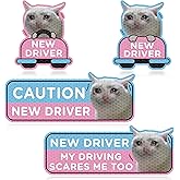 CNhoqc New Driver Car Magnet Reflective Student Driver Sign for Car Bumper Cartoon New Driver Reusable Magnet Sticker for Bumper Safety Sign (4Pcs Crying Cat)