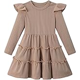 TWKIOUE Toddler Girl Dress Knitted Ruffle Sleeve Dresses A-Line Swing Fall Winter Clothes