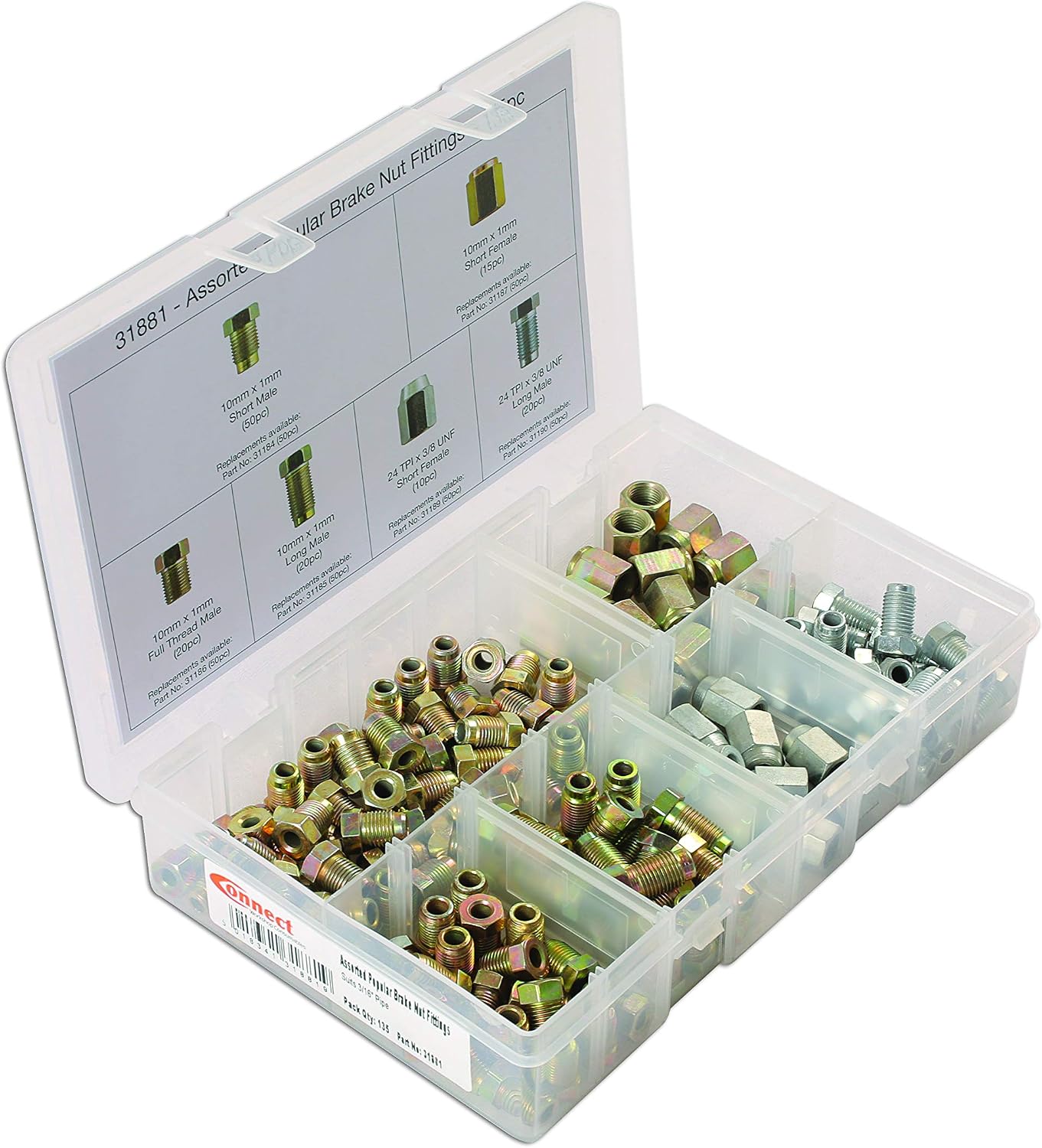 Connect 31881 Assorted Popular Brake Nut Fittings Box 135pc, M 10 - Image 4