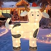 Bshine Light Up Christmas Farm Animal Outdoor Decoration, 30.3 Inch 3D Cow Wearing Xmas Hats Lighted Holiday Display, Indoor/Outdoor Christmas Farm Decoration Home Lawn Garden Yard