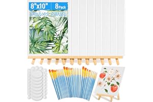 SHYNEK 54 Pack Canvas with Easel Set 8 x 10 Inch Canvas Boards with Wooden Easels, Paint Brushes Canvas Panel Painting Kit for Acrylic Oil Watercolor Beginners Art Crafts Sip and Paint Party
