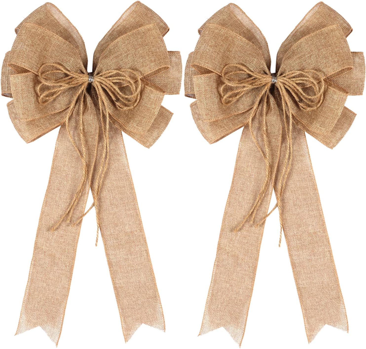 Bows & Ribbons - 2 Pack Large Burlap Jute Hemp Rope Bows for Wreaths,Rustic Farmhouse Crafts Bow Wrapping Tree Topper Wedding Holiday Birthday Party Wall Home Boho Front Door Decorations